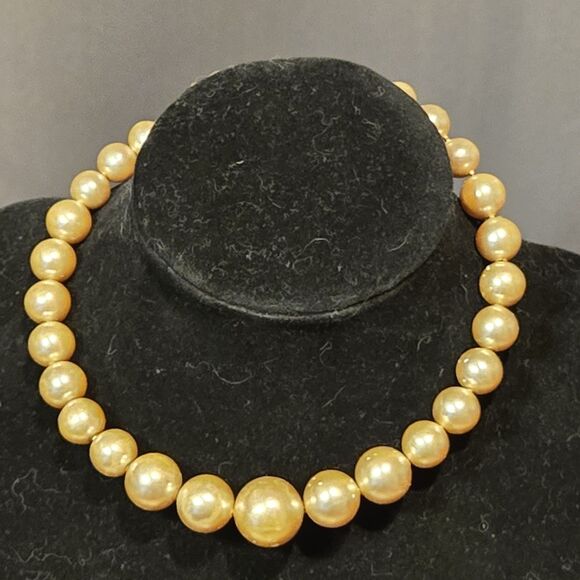 Vintage 50s Champagne Faux Pearl Graduated Choker Necklace - Picture 2 of 7
